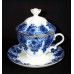 Cobalt Gold Cup with Lid and Saucer Basket Russian Imperial Lomonosov Porcelain