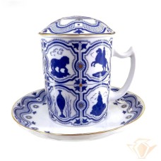 22K Gold Mug with Lid and Saucer Saint Petersburg Imperial Lomonosov Porcelain