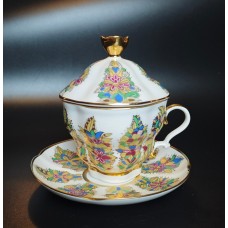 Cup and saucer with lid, Fantastic Flowers, IFZ, New.