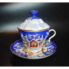 Cup and saucer with lid, design 