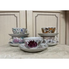 Five tulip-form teacup sets, LFZ, USSR porcelain.