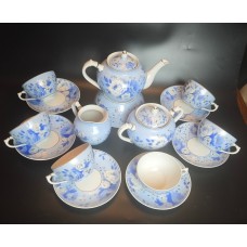 Antique Blue Peony Teaservice 6/16, Dulevo, USSR porcelain, 1959.