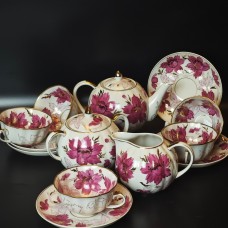 Vintage Raspberry Tulip (Raspberry Flower) tea set, Dulevo, 1957.