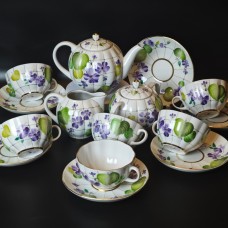 Teacup set, Tulip form, Forest Violet pattern, 6/15, IFZ, New.