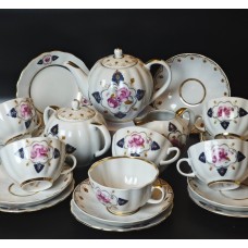 Teacup set, Tulip form, Rose in a bomb design, 6/21, LFZ, USSR factory mark