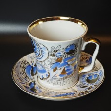 Cup and saucer, Leningrad design Butterflies, LFZ, USSR porcelain.