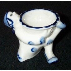 USSR 1950s White and Blue Unique Porcelain Open Salt Skomorokh