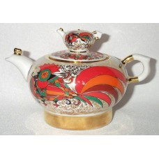 Unique Russian Teapot Golden Cockerels Lomonosov porcelain