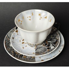 Large cup with saucer and plate, LFZ, USSR porcelain.