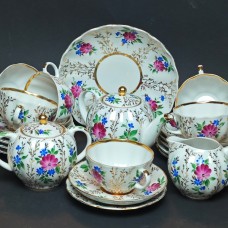 Tea set 6/22 Golden Herbs LFZ, USSR porcelain.