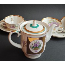 Violet Teapot, Relief Decoration, LFZ, USSR porcelain.