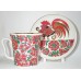 Russian Mug and Saucer Red Rooster Russian Lomonosov porcelain
