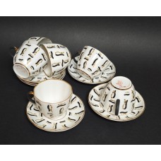 Six cups with saucers, Tulip pattern, USSR, LFZ, painted by L.I. Grigoriev.