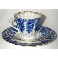 Cobalt cup, saucer and plate Basket Lomonosov porcelain