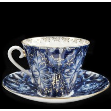 Cobalt gold cup and saucer Heath-cocks Russian Lomonosov porcelain