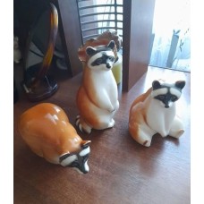 3 Raccoons Vintage Russian Lomonosov porcelain figurines
