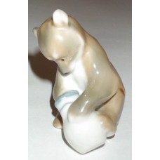 USSR 1960s Bear with jug LZFI porcelain figurine. Wonderful figurine was made at the former Kornylov Porcelain factory in St-Petersburg, Russia. The K