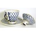 Gold Cobalt Net Covered Cup with Lid and Saucer Lomonosov porcelain