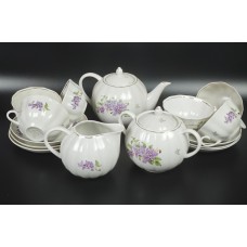 Lilac Tea Set 6/15, Dulevo, 1963, USSR porcelain.