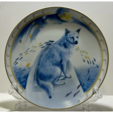 White and Blue Decorative Plate Dog Lomonosov Imperial Porcelain