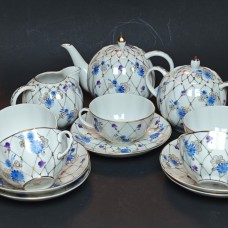 LFZ glass vase, Dulevo, Gzhel pattern, LZFI mark.