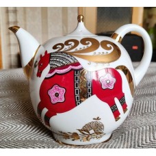Unique Russian Teapot Set Horse with Golden Mane Lomonosov porcelain