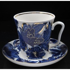 Cobalt Gold Mug and Saucer Cobalt Birds Lomonosov porcelain