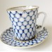 Russian Gold Cobalt Net Coffee Mug and Saucer Lomonosov porcelain