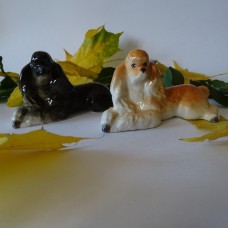 2 Beautiful Lying Poodles Lomonosov porcelain figurines