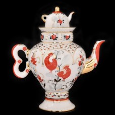 Unique Teapot Cockerels Russian Imperial Lomonosov Porcelain