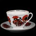 Tea cup and saucer Red Rooster Russian Imperial Lomonosov Porcelain