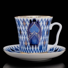 Cobalt Gold Mug and Saucer Church Russian Imperial Lomonosov PorcelainIt was made in the Lomonosov Porcelain Factory in St. Petersburg, Russia former