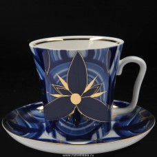 Cobalt Gold Coffee Mug and Saucer Cobalt Stripes Lomonosov porcelain