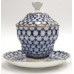 Gold Cobalt Net Covered Cup with Lid, Saucer Lomonosov porcelain