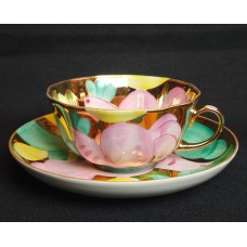Teacup and saucer, 220 ml, Pink Bird, Dulevo porcelain.