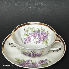 Lilac cups and saucers, Dulevo porcelain, USSR, 1960-1967.