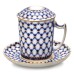 22K Gold Mug with Lid and Saucer Cobalt Net Imperial Lomonosov Porcelain
