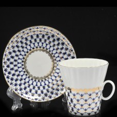 22K Gold Cobalt Net Bone China Cup and Saucer Dandelion Lomonosov Porcelain