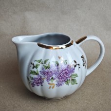 LFZ glass vase, Dulevo and Gzhel decorations, LZFI mark, excellent condition.