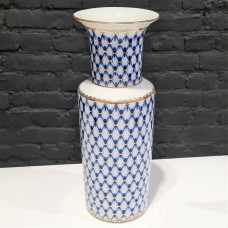 LFZ Cylindrical Flower Vase with Cobalt Mesh Design