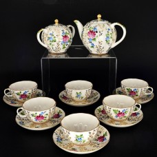22K Gold Enamel Painting Tea Set 6/14 Imperial Lomonosov Porcelain