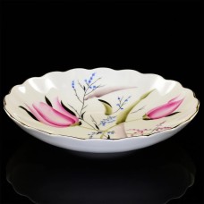 Enamel Painting Cake Dish Pink Tulips Russian Imperial Lomonosov porcelain