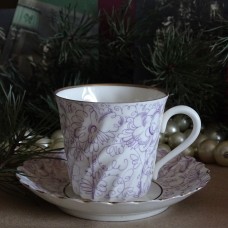 Vintage Bone china Cup and Saucer Violet Flowers Lomonosov Made in USSR 1970s